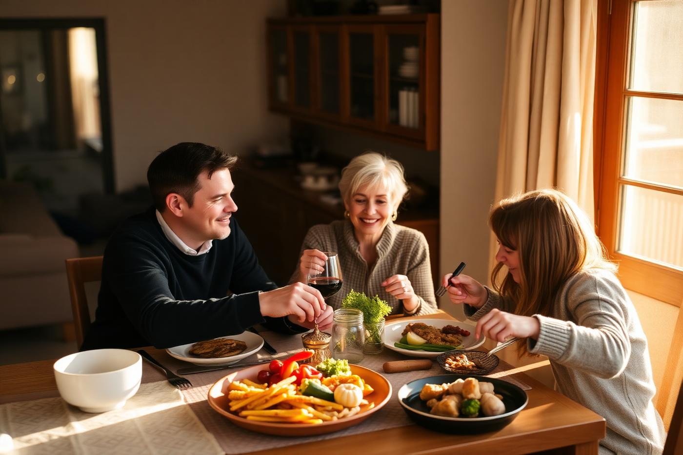 Family sharing a delivered dinner at home
